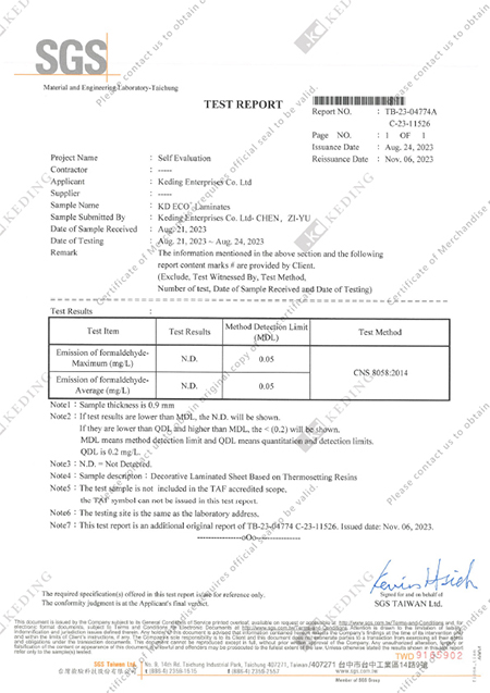 Test Report - Tấm Laminate KD ECO+ - Công Ty TNHH Keding Việt Nam